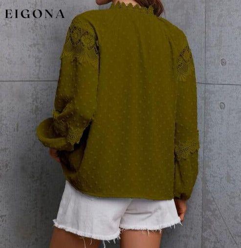 Crochet Tassel Tie Neck Long Sleeve Blouse clothes G@S Ship From Overseas