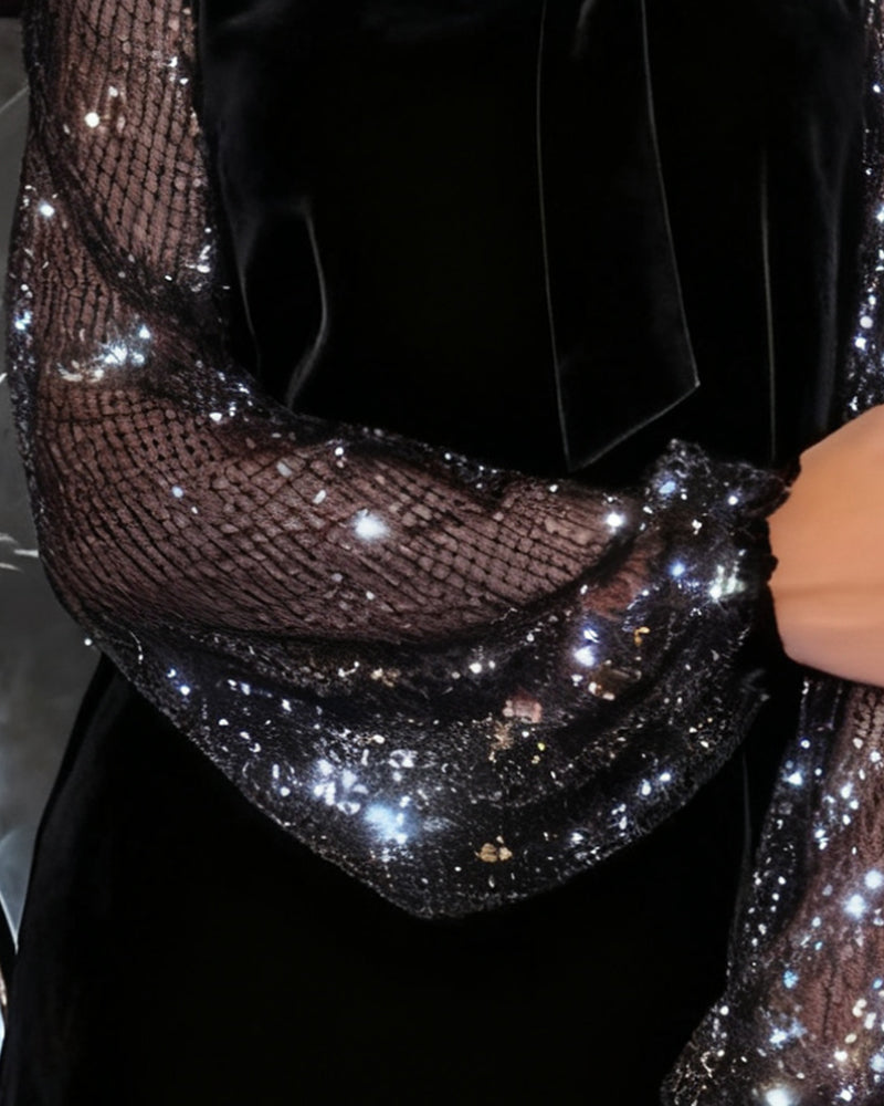 Lantern Sleeve Patchwork Elegant Dress