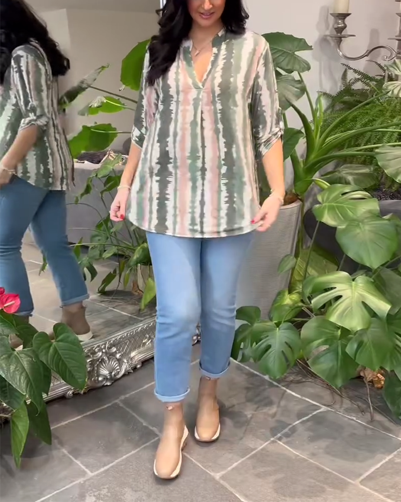 Camicetta a maniche lunghe con stampa a righe