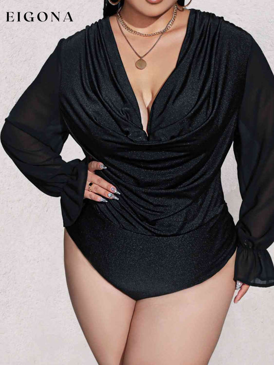 Plus Size Sexy Plunge Long Sleeve Bodysuit Black bodysuit bodysuits CATHSNNA clothes Ship From Overseas