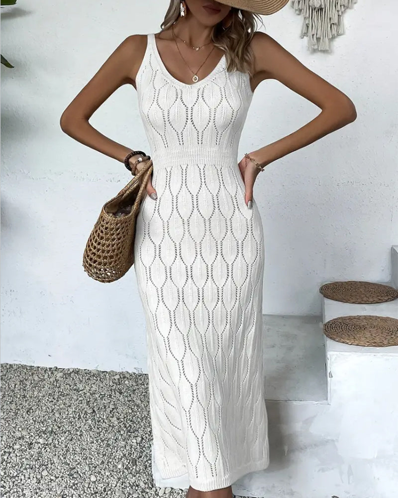 Abito aderente in maglia cava con bretelle