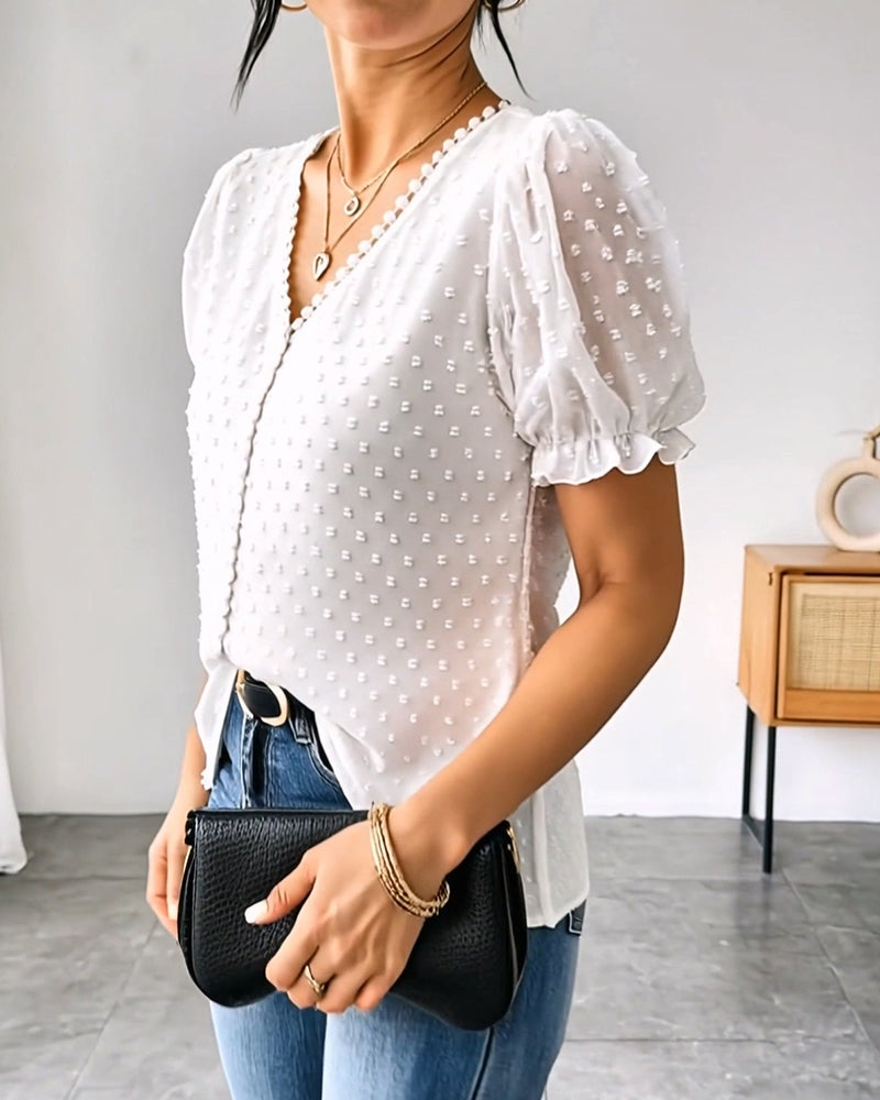 V-Neck Puff Sleeve Blouse