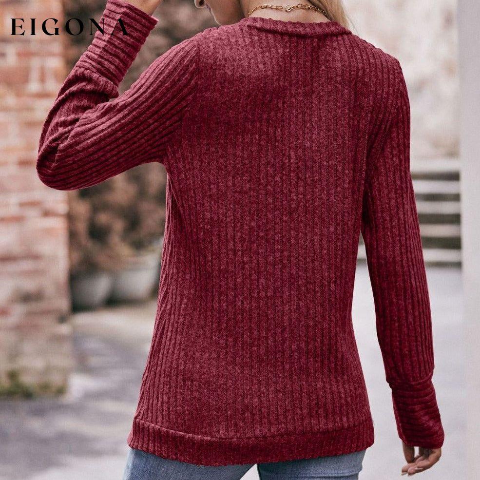 Double Take V-Neck Long Sleeve Ribbed Top clothes Double Take long sleeve shirt long sleeve shirts long sleeve top long sleeve tops Ship From Overseas shirt shirts top tops