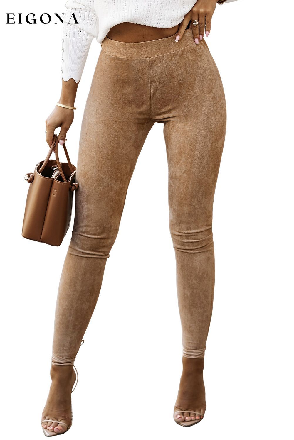 High Waist Faux Suede Skinny Leggings Best Sellers bottom clothes DL Exclusive Fabric PU Leather leggings Occasion Daily pants Print Solid Color Season Winter Style Modern