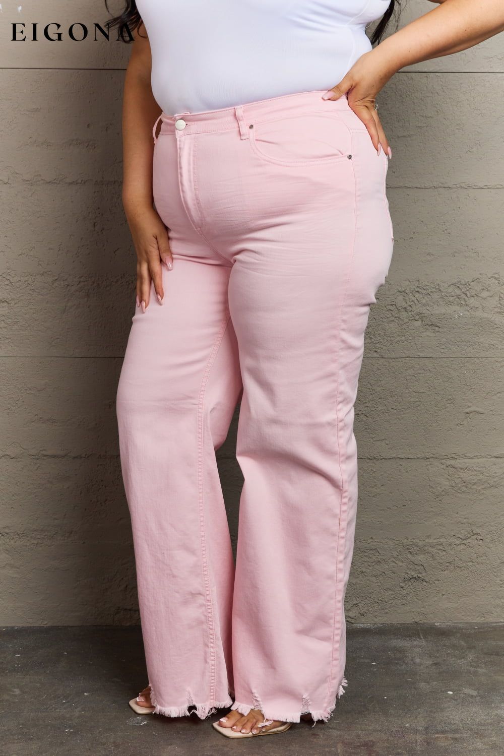 Full Size High Waist Wide Leg Jeans in Light Pink BFCM - Up to 25 Percent Off Black Friday bottoms clothes Jeans pants pink jeans RISEN Ship from USA trend trendy Women's Bottoms