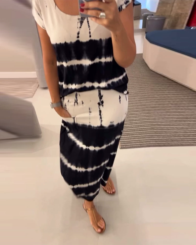 Casual Contrast Color Gradient Skirt Set