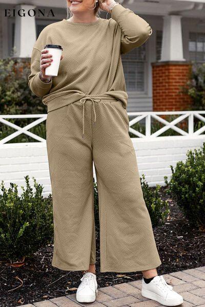 Double Take Full Size Textured Long Sleeve Top and Drawstring Pants Set Clothes Double Take lounge lounge wear lounge wear sets loungewear loungewear sets sets Ship from USA