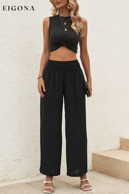 Twist Front Cropped Tank and Pants Set bottoms clothes crop top crop tops croptop Hanny sets Ship From Overseas Shipping Delay 09/29/2023 - 10/04/2023 top tops