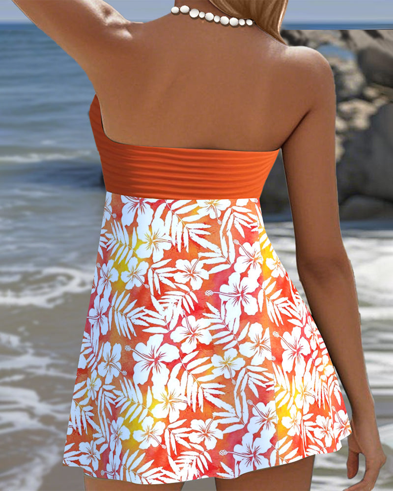 Halter Bra Print Swimdress