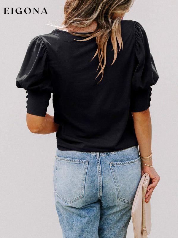 Women's Solid Color Puff Sleeve Crew Neck Blouse clothes shirt shirts short sleeve short sleeve shirt tops Tops/Blouses