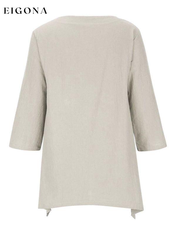 Women's Round Neck Asymmetric Hem Solid Short Sleeve Shirt clothes