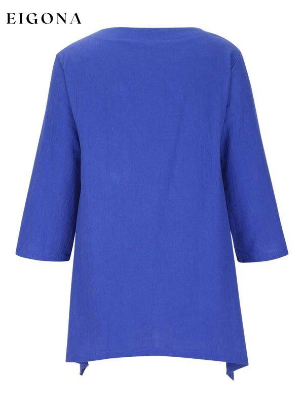 Women's Round Neck Asymmetric Hem Solid Short Sleeve Shirt clothes