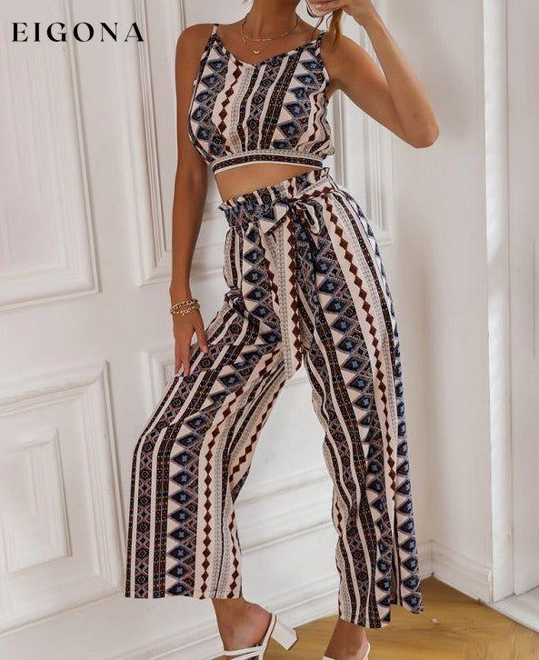 Women's Printed Cropped Tank Top With Matching Pants clothes sets