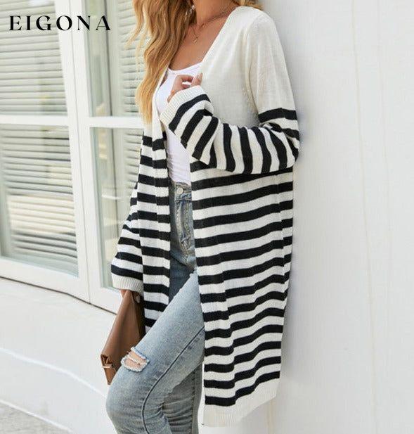Long casual striped new loose long-sleeved coat sweater cardigan cardigan cardigans clothes