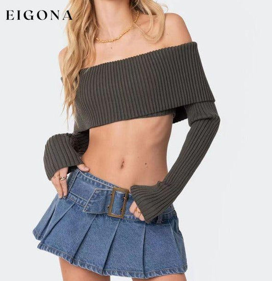 Crop Sweater, Comfortable and sexy Crop top Sweater Top, woolen chest-wrapped long-sleeved sweater Olive green Clothes crop top croptop long sleeve top sweaters