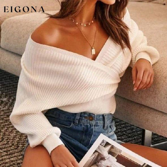 Women's Sweater Top, waisted off-shoulder long sleeve knitwear sweater clothes long sleeve top shirt shirts sweaters top tops