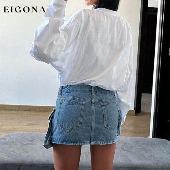 Women's Irregular Big Pocket High Waist Zipper Denim Skirt bottoms clothes skirts