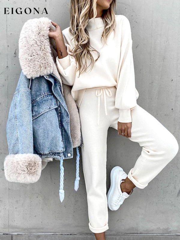New high collar casual solid color sweatshirt and trousers two-piece set clothes lounge lounge wear lounge wear sets loungewear loungewear sets