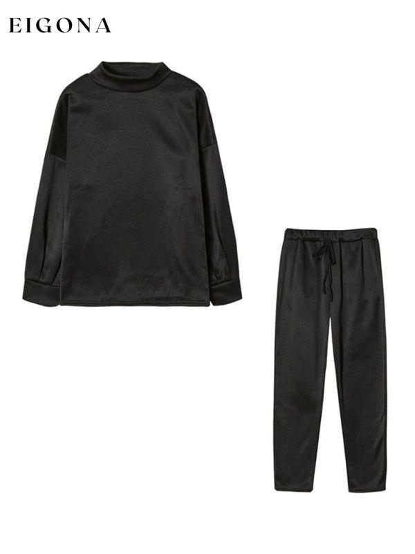 New high collar casual solid color sweatshirt and trousers two-piece set Black clothes lounge lounge wear lounge wear sets loungewear loungewear sets
