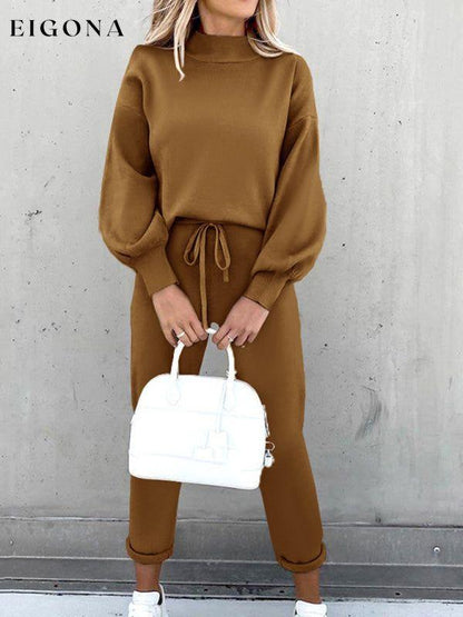 New high collar casual solid color sweatshirt and trousers two-piece set Coffe clothes lounge lounge wear lounge wear sets loungewear loungewear sets