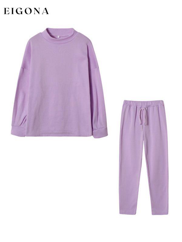 New high collar casual solid color sweatshirt and trousers two-piece set clothes lounge lounge wear lounge wear sets loungewear loungewear sets