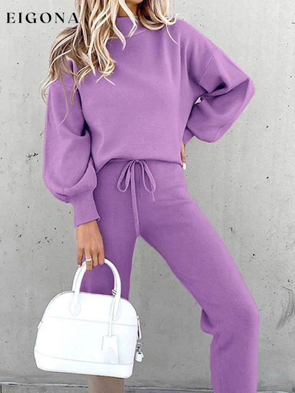 New high collar casual solid color sweatshirt and trousers two-piece set Purple clothes lounge lounge wear lounge wear sets loungewear loungewear sets