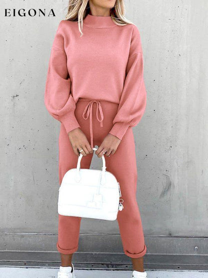 New high collar casual solid color sweatshirt and trousers two-piece set Pink clothes lounge lounge wear lounge wear sets loungewear loungewear sets
