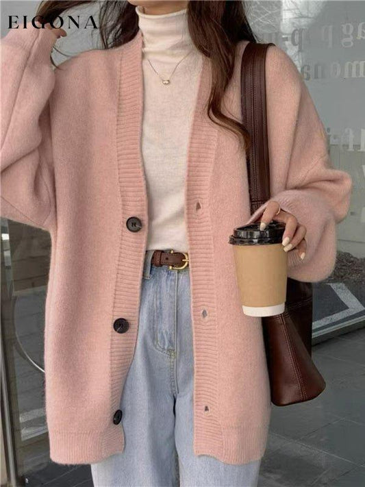 Women's loose buttoned versatile knitted cardigan Pink FREESIZE cardigan clothes sweaters
