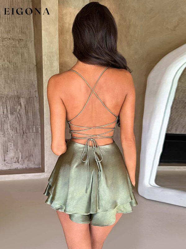 Women's new suspender satin backless strappy A-hem dress clothes dress dresses short dresses