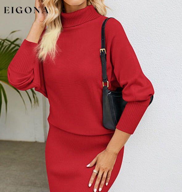 Women's turtleneck long sleeve slim fit sweater dress Red casual dresses clothes dress dresses long sleeve dress long sleeve dresses