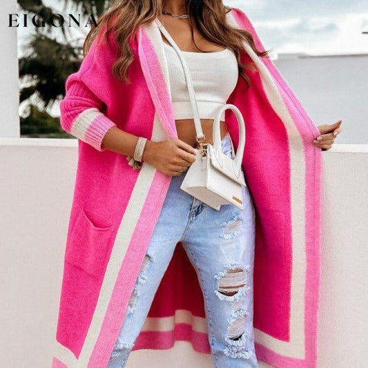 Women's loose hooded warm twist knitted Long Cardigan Sweater Rose cardigan cardigans clothes Sweater sweaters