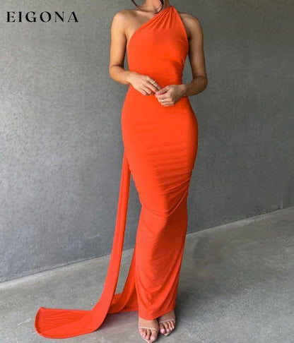 Feminine backless pleated slim fit sleeveless dress Rose backless dress buy buy this clothes dress dresses evening dresses formal dress long dress long dresses maxi dress one shoulder one shoulder dresses