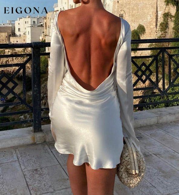 Women's new sexy hottie style backless long-sleeved butt-covering dress White casual dress casual dresses clothes dress dresses long sleeve dress long sleeve dresses short dress short dresses Style Casual