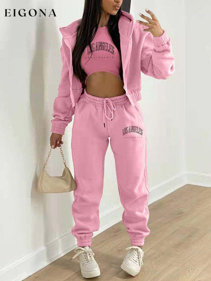 New letter printed hooded sports and leisure suit (three-piece set) Pink clothes lounge wear set sets