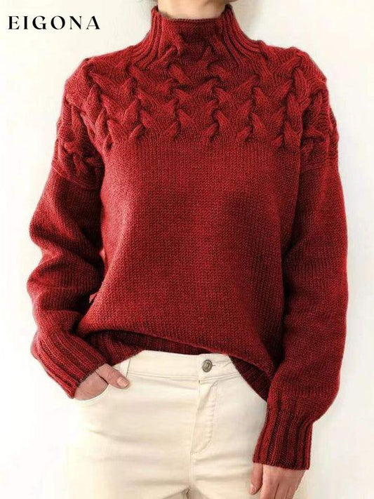 Womens Fashion Sweater, Casual long-sleeved turtleneck solid color sweater pullover top Red clothes Sweater sweaters