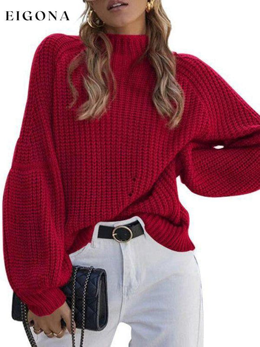 New women's solid color loose half turtleneck sweater Red clothes Sweater sweaters