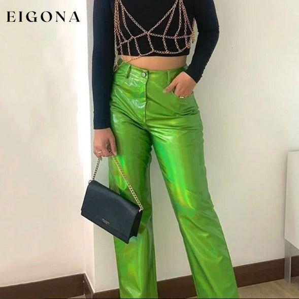 Women's New PU Tight Stretch Pants Butt-Showing Hot Girl High Street Straight Pants bottoms clothes pants