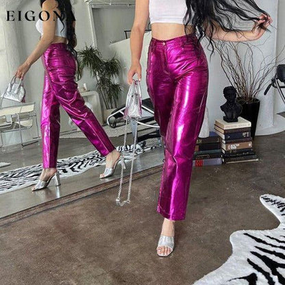 Women's New PU Tight Stretch Pants Butt-Showing Hot Girl High Street Straight Pants bottoms clothes pants