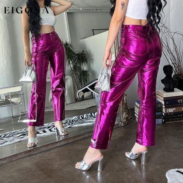 Women's New PU Tight Stretch Pants Butt-Showing Hot Girl High Street Straight Pants bottoms clothes pants