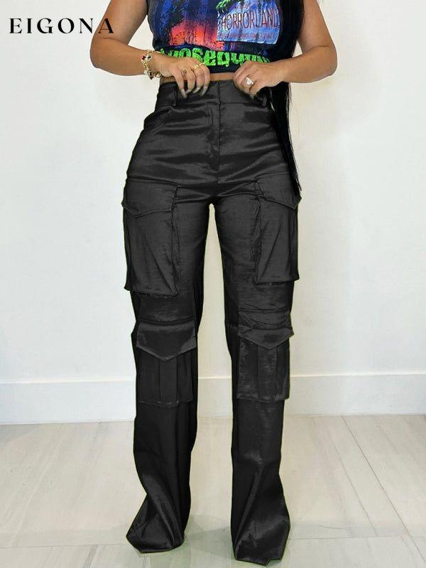 Women's casual multi-pocket cargo trousers Black bottoms clothes pants Women's Bottoms