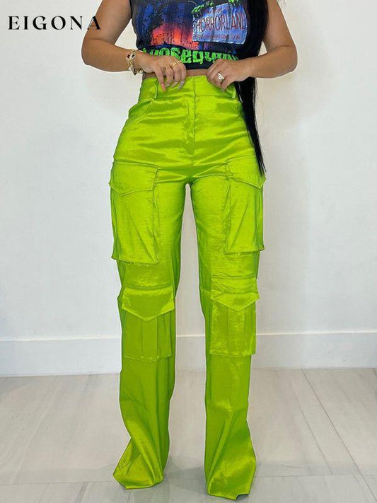 Women's casual multi-pocket cargo trousers GreenYellow bottoms clothes pants Women's Bottoms
