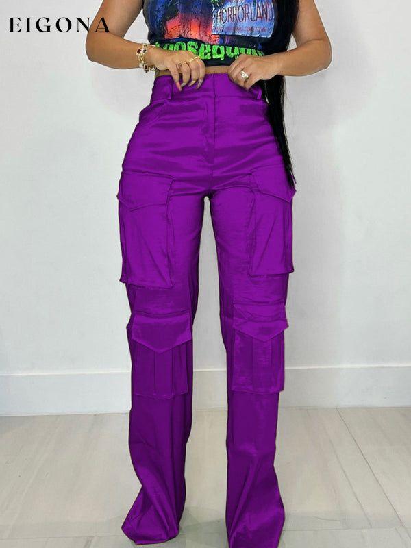 Women's casual multi-pocket cargo trousers Purple bottoms clothes pants Women's Bottoms