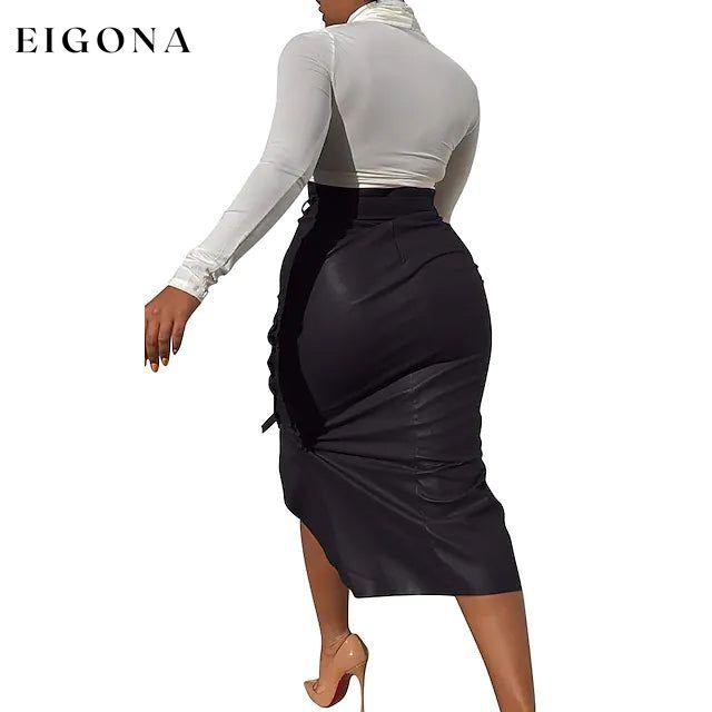 Knotted PU Leather Slit Skirt __stock:200 bottoms refund_fee:1200
