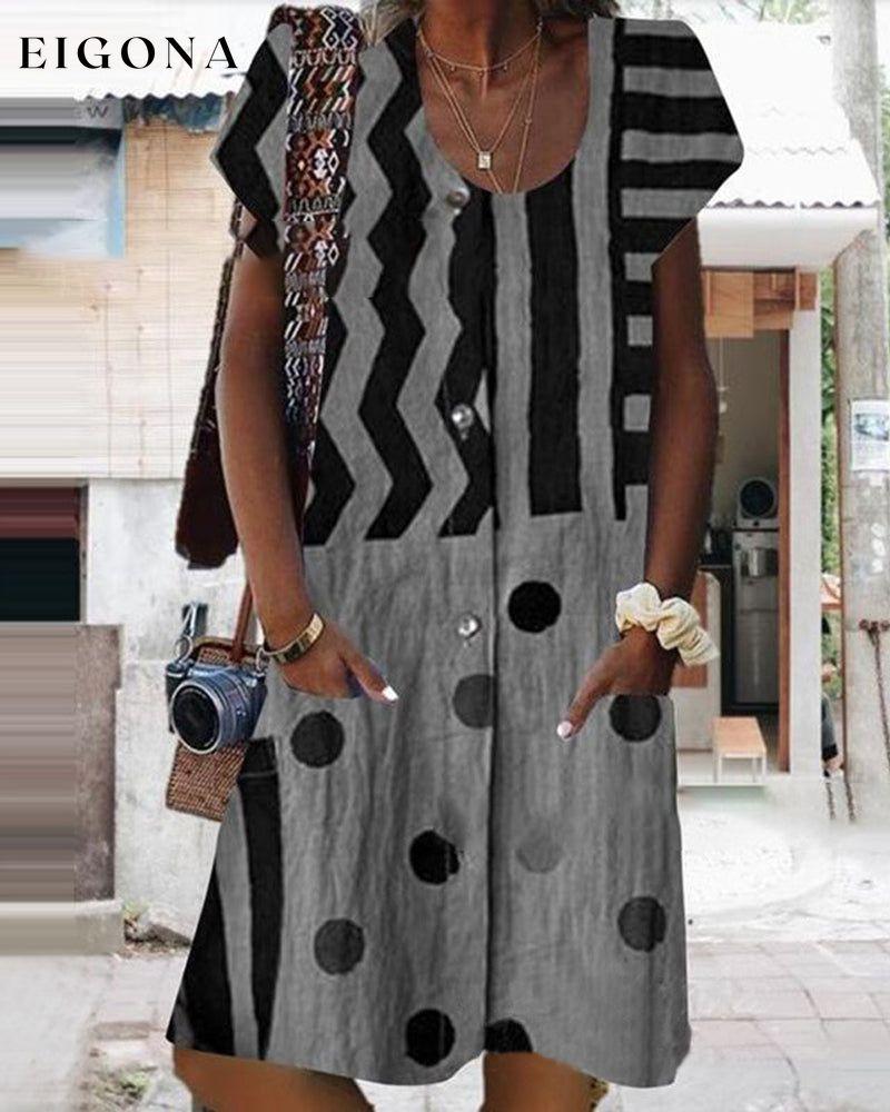 Round neck short sleeve dress Gray 23BF Casual Dresses Clothes Dresses Spring Summer