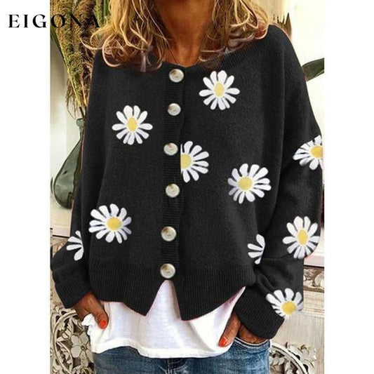 Elegant Casual Printed Knitted Coat Black also bought Best Sellings cardigan cardigans clothes Plus Size Sale tops Topseller