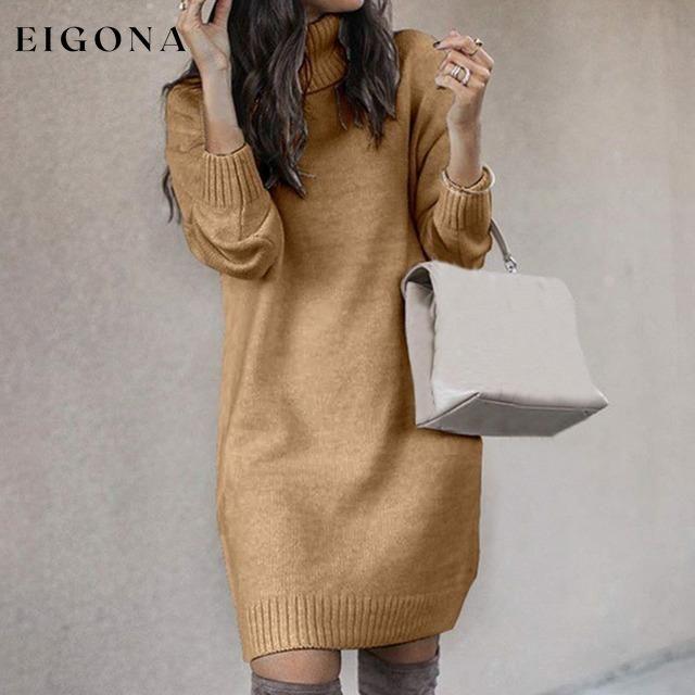 Elegant Solid Color Knitted Dress Khaki Best Sellings casual dresses clothes Plus Size Sale short dresses Topseller
