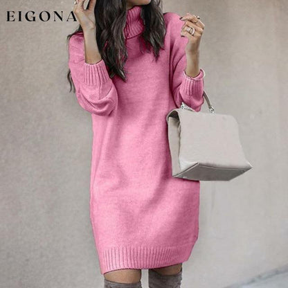 Elegant Solid Color Knitted Dress Pink Best Sellings casual dresses clothes Plus Size Sale short dresses Topseller