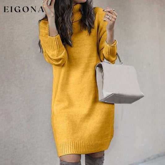 Elegant Solid Color Knitted Dress Yellow Best Sellings casual dresses clothes Plus Size Sale short dresses Topseller
