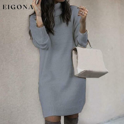Elegant Solid Color Knitted Dress Gray Best Sellings casual dresses clothes Plus Size Sale short dresses Topseller