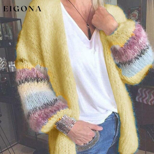 Elegant Striped Knitted Cardigan Yellow cardigan cardigans clothes tops